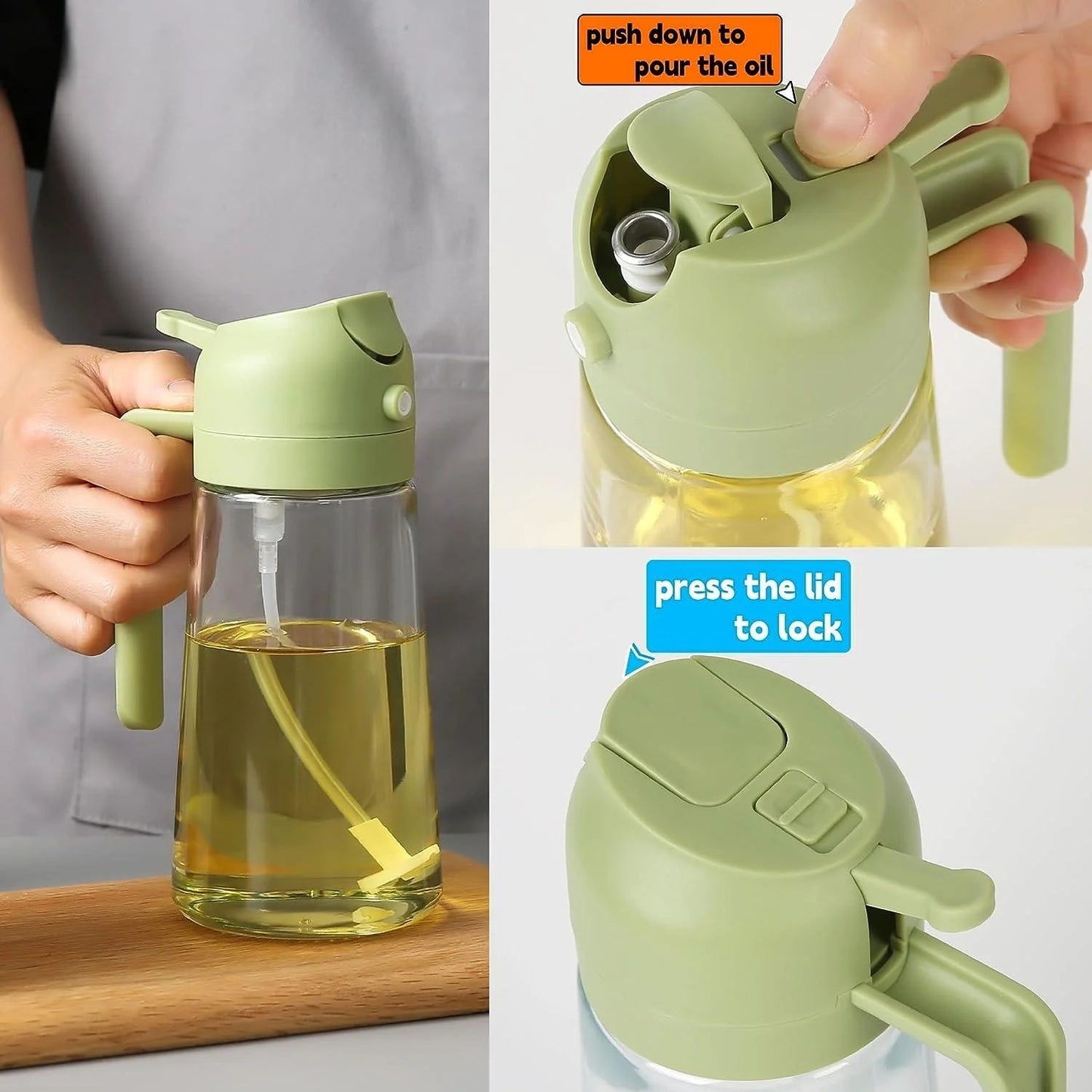2-in-1 Oil Spray Bottle | Adjustable Mist & Dispenser | 470ml Leak-Proof Glass Container | For Cooking, BBQ, Baking & Air Fryer 380ml (Random Color) Rs 477l (Size:10/15)